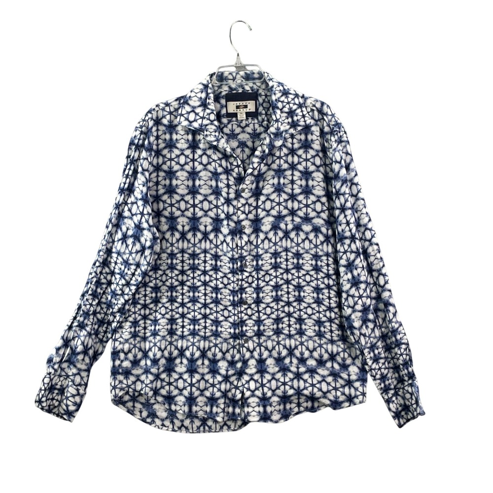 Joseph Abboud Button Down Shirt Mens XL Blue Tie Dye Linen Long Sleeve Geometric